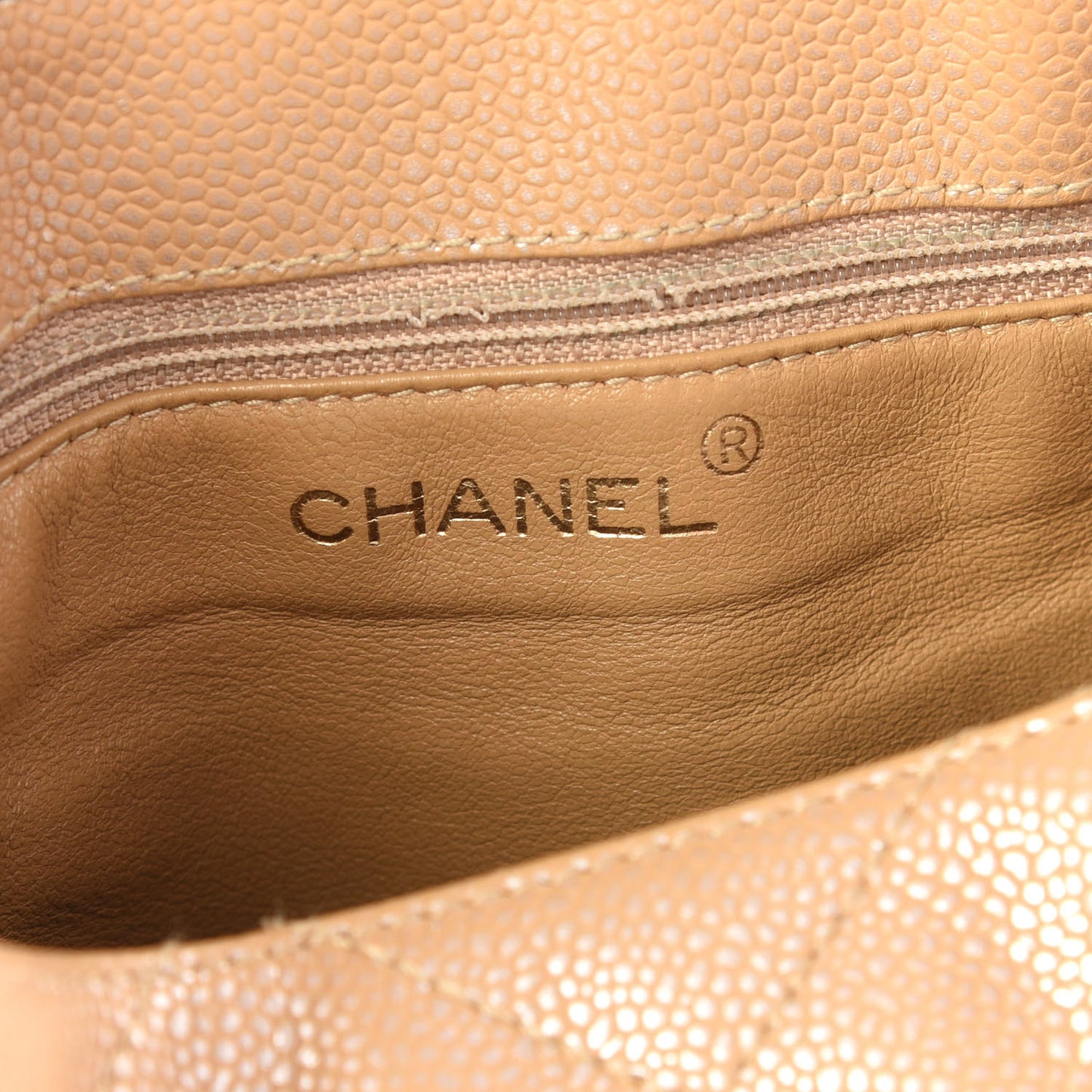 Metallic Caviar Quilted Shoulder Bag Beige