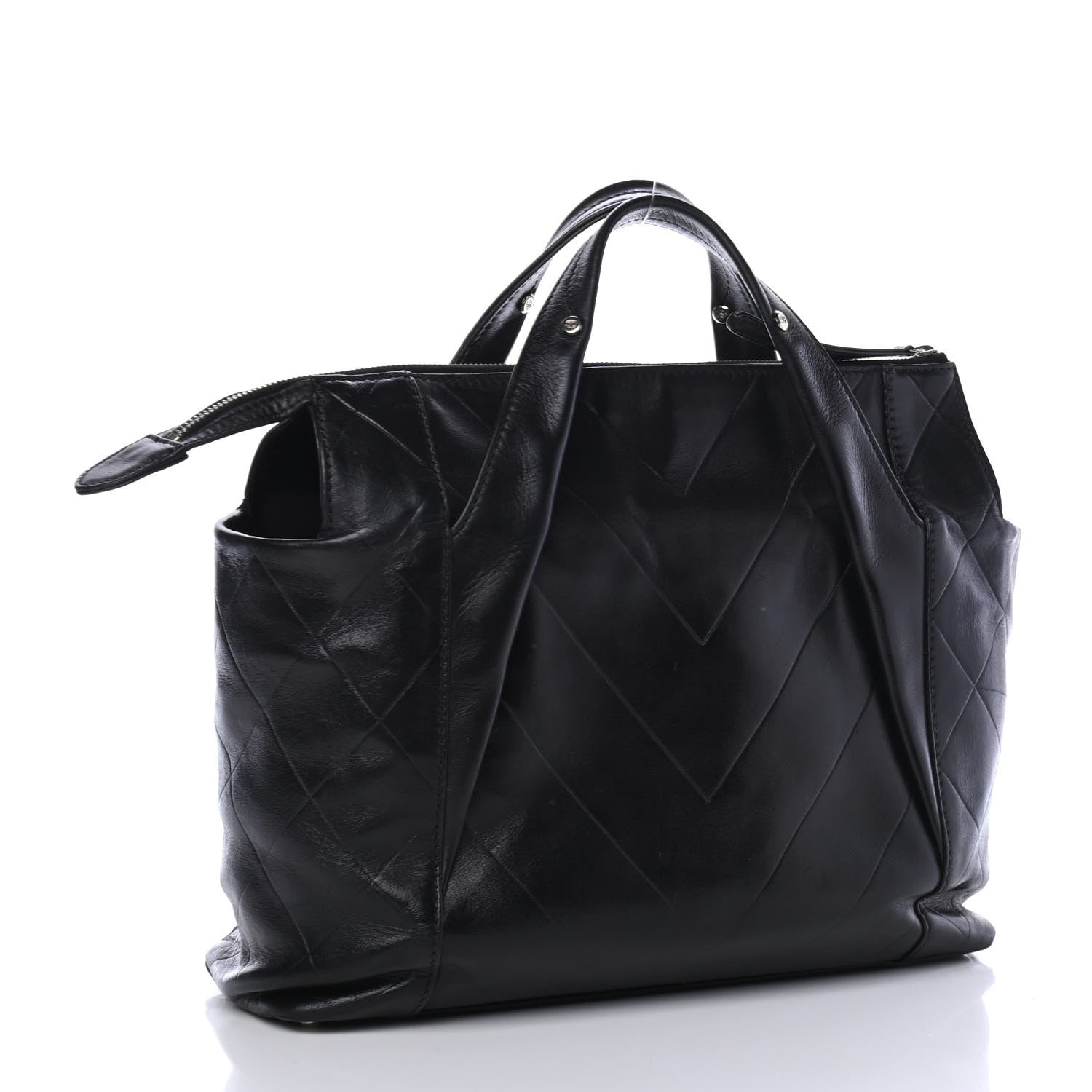 Chanel Calfskin Chevron CC All Day Long Boston Black 2 of 4