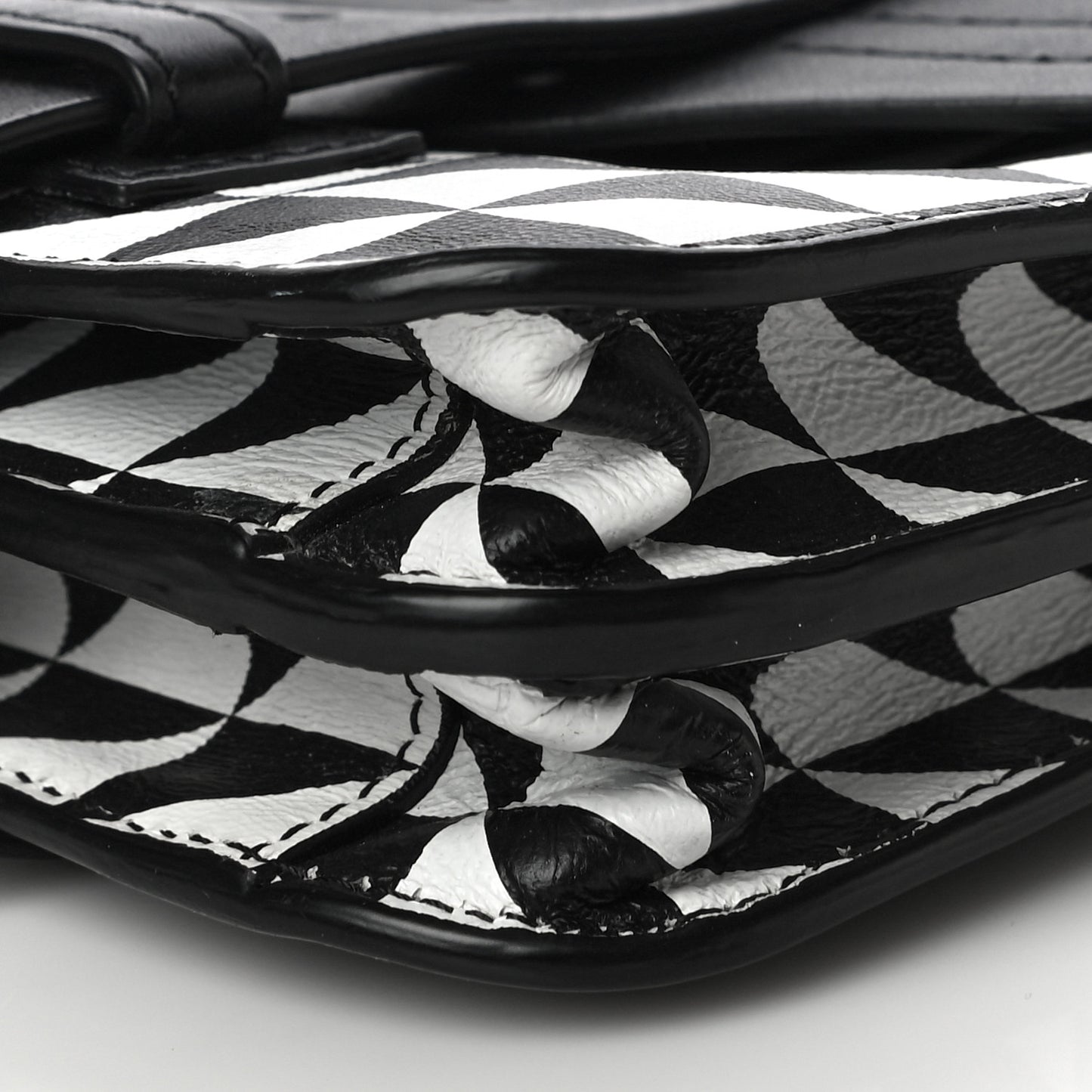 Triangle Print Calfskin PS1 Pochette Clutch Black White