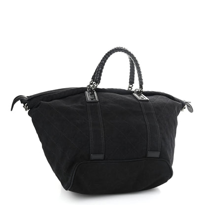 Chanel Washed Toile Calfskin Quilted Large Street Style Travel Bag Black 3 of 14