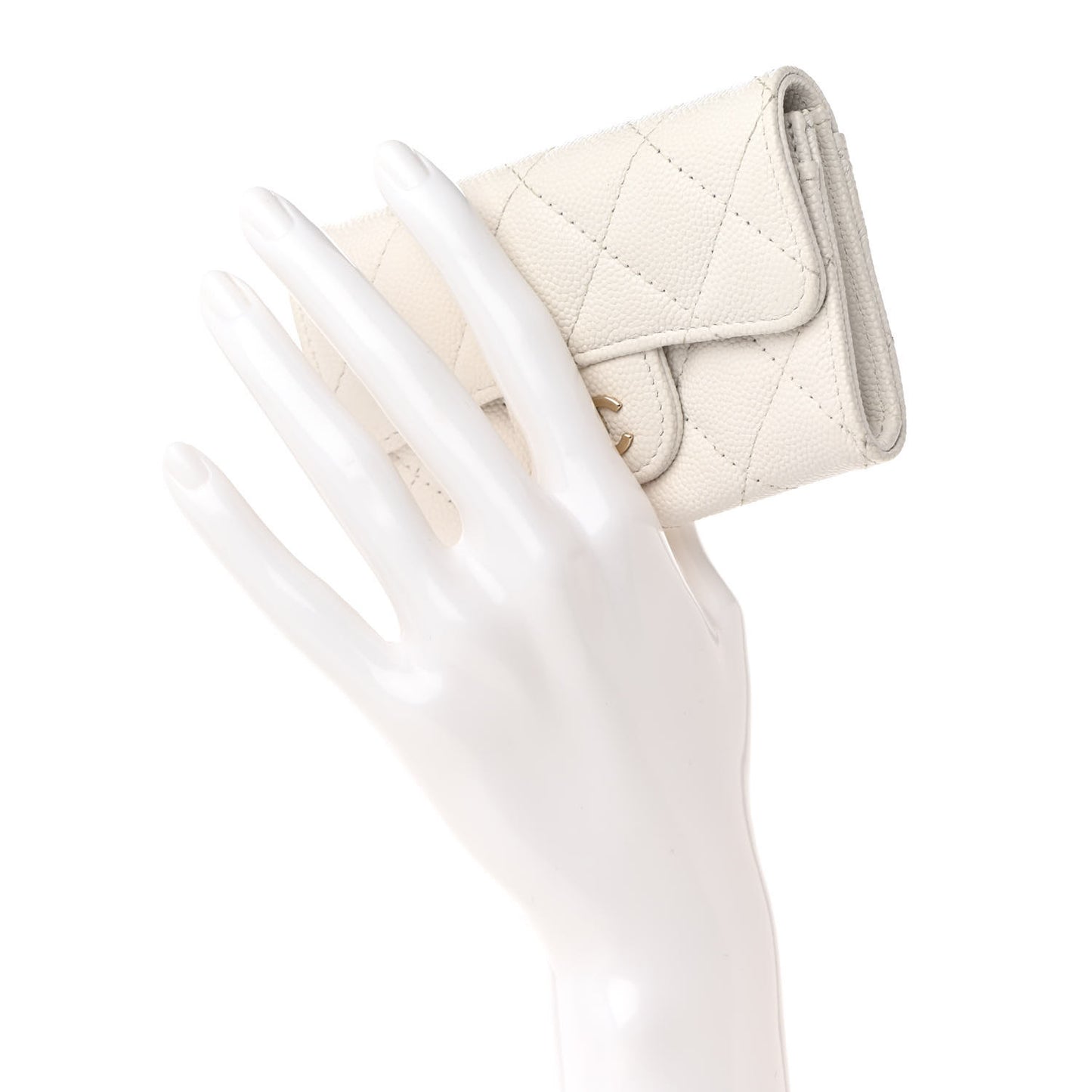 Caviar Quilted Flap Card Holder Wallet White
