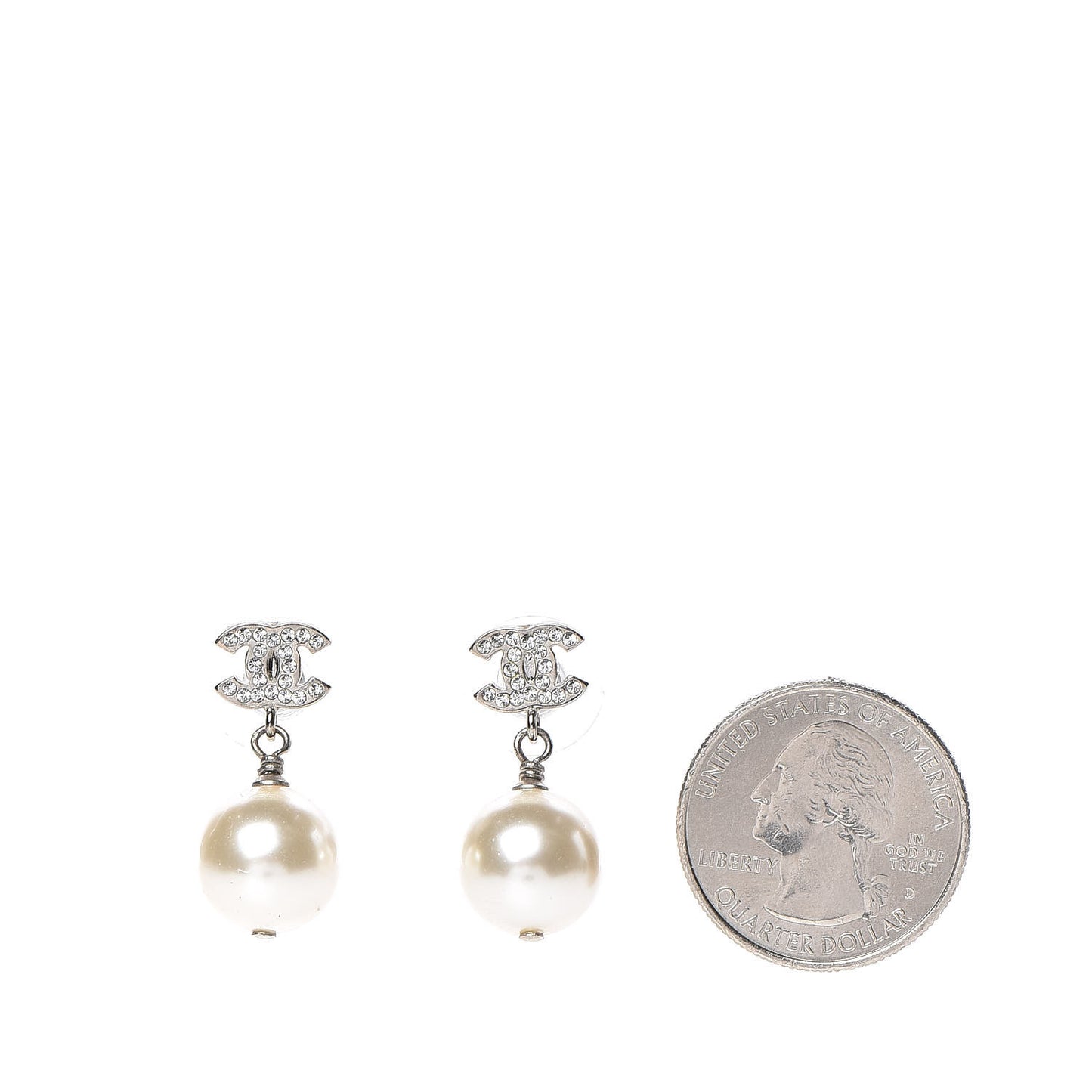 Crystal Pearl CC Drop Earrings Silver Pearly White