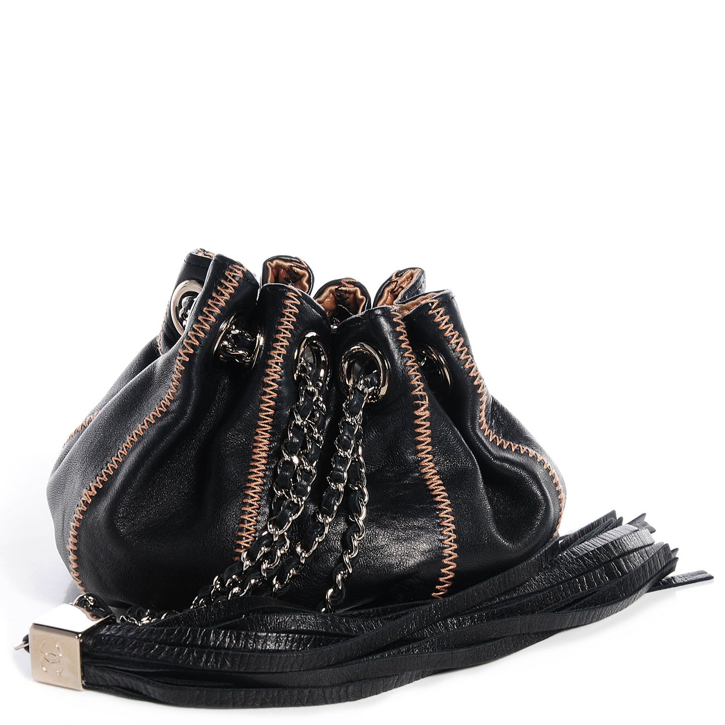 Lambskin Satin Reversible Mini Sac Cordon Black Peach