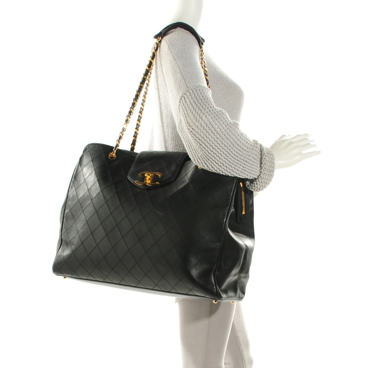 Chanel Calfskin Stitched XL Weekender Black 2 of 8