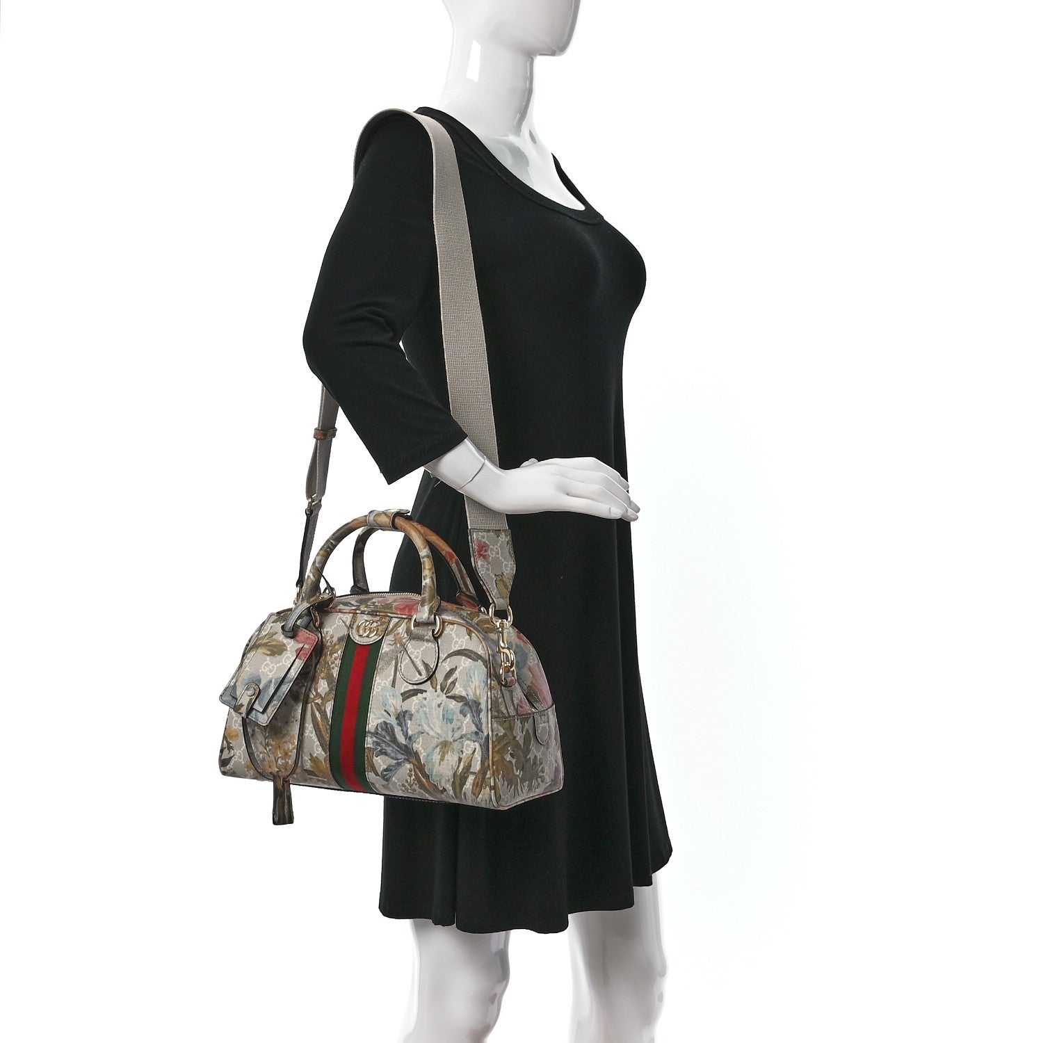Gucci GG Supreme Monogram Water Flora Web Medium Ophidia Top Handle Bowler Bag Beige White Multicolor 2 of 9
