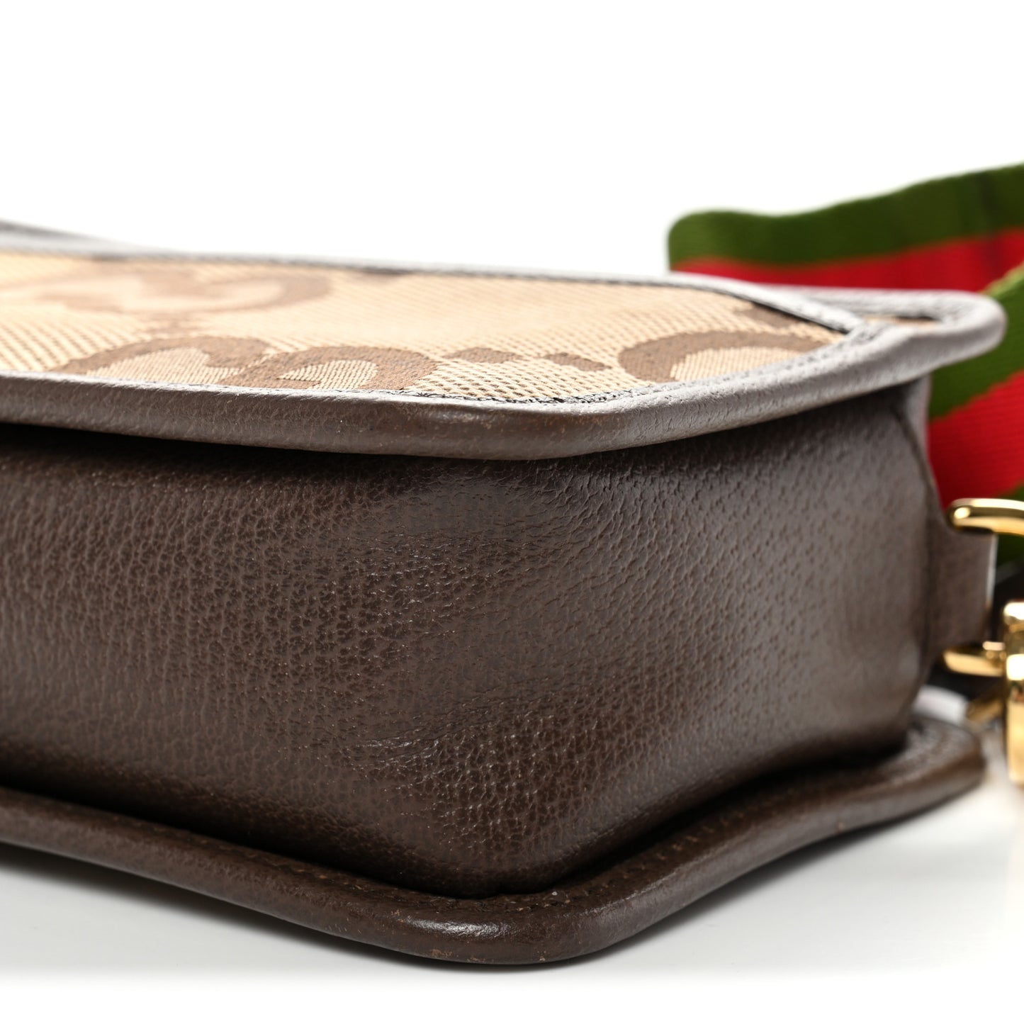 Monogram Jumbo GG Textured Dollar Calfskin Web Mini Crossbody Bag Camel Ebony New Acero