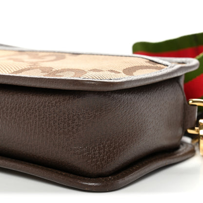 Gucci Monogram Jumbo GG Textured Dollar Calfskin Web Mini Crossbody Bag Camel Ebony New Acero 9 of 10
