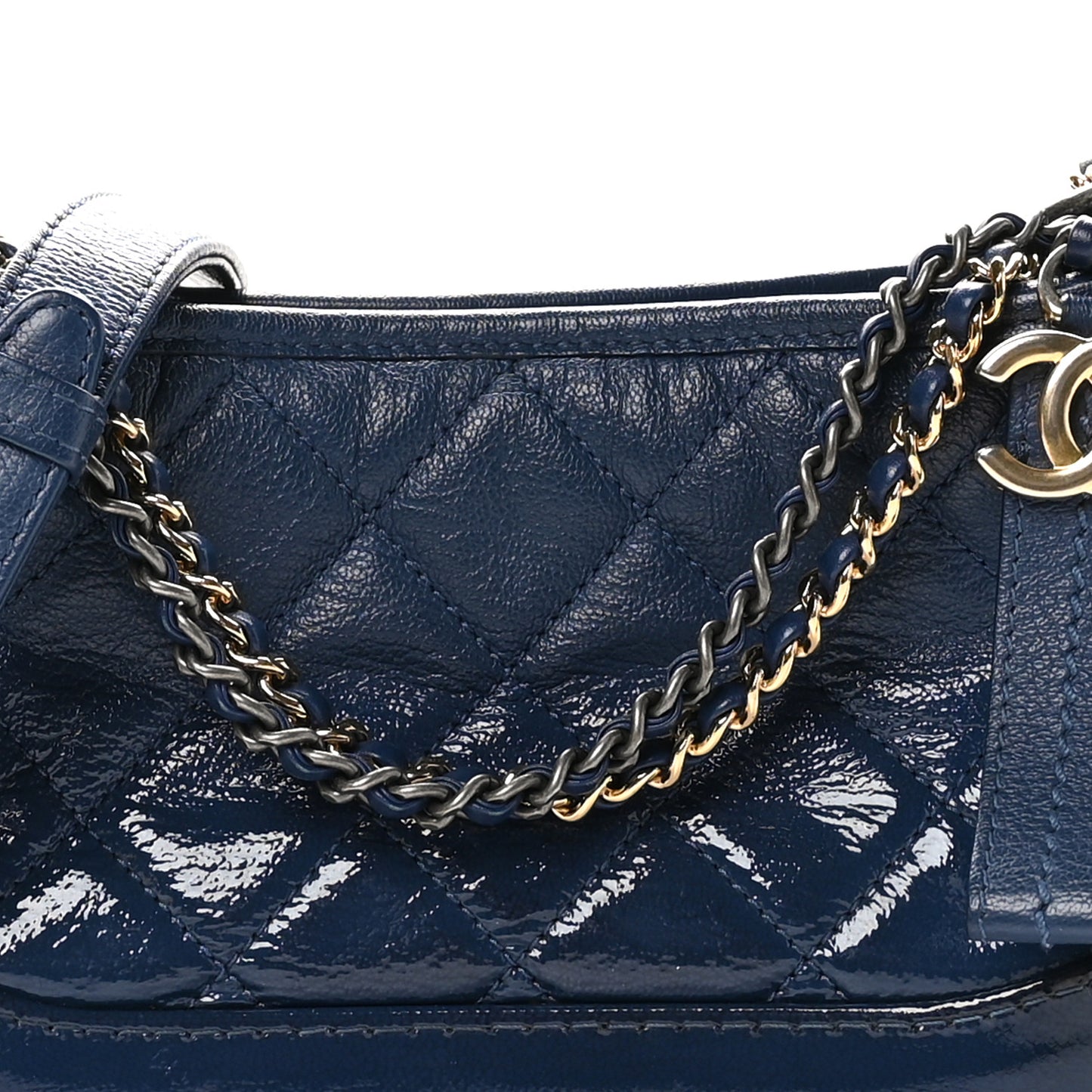 Patent Goatskin Quilted Small Gabrielle Hobo Blue