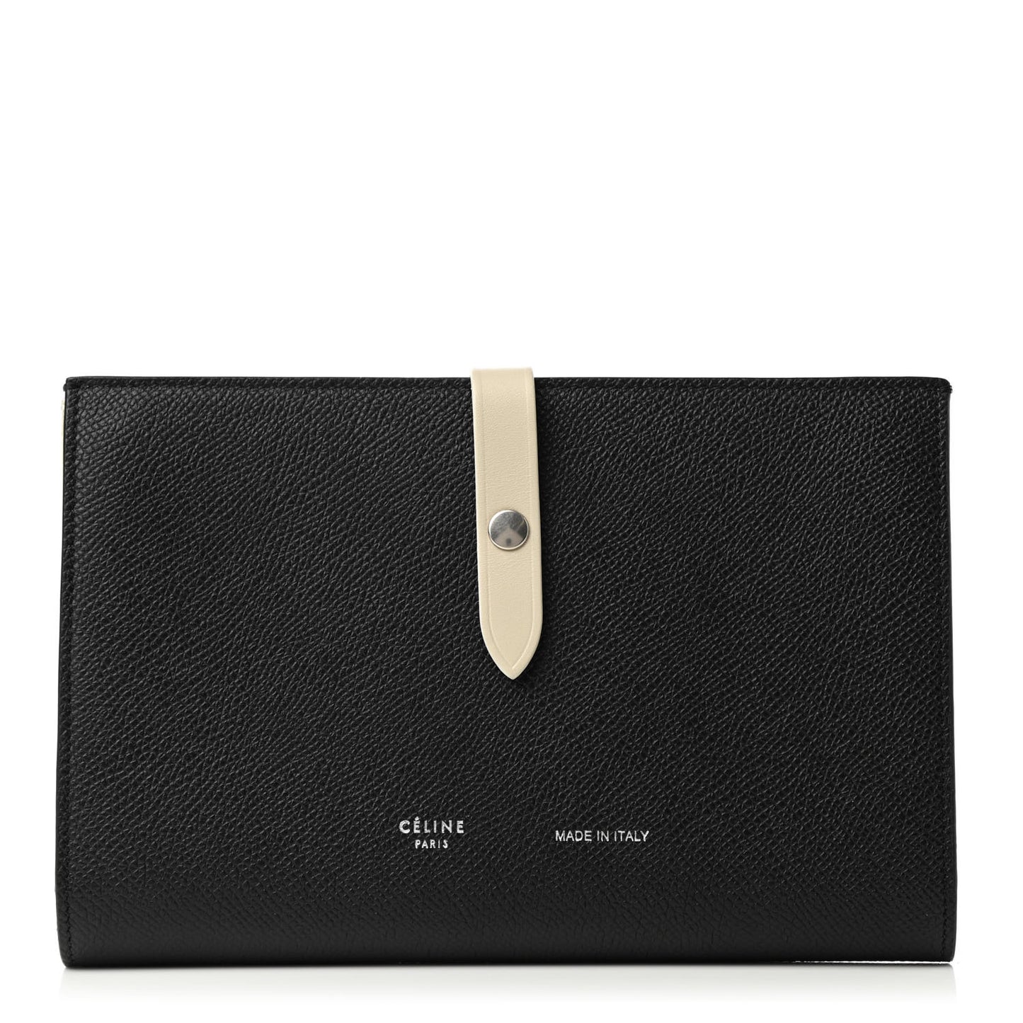 Grained Calfskin Large Multifunction Strap Wallet Black Chalk