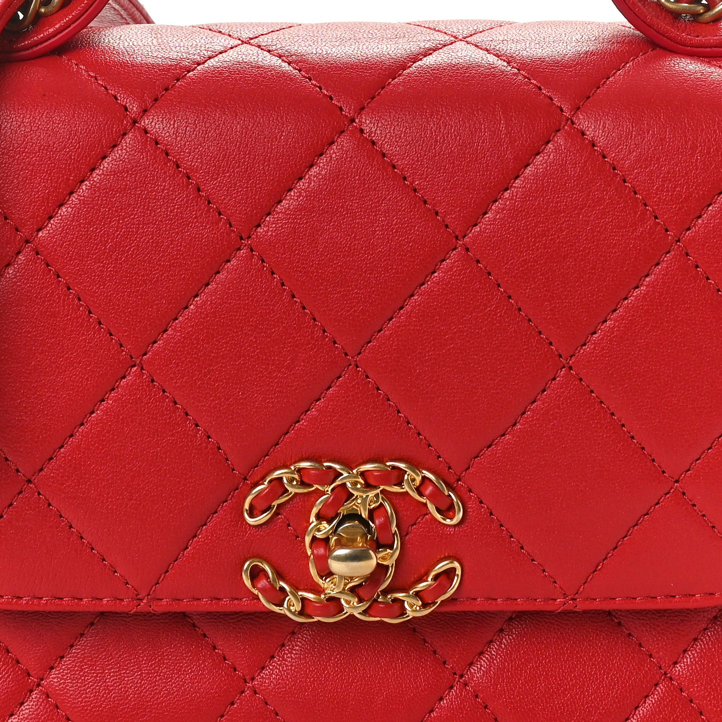 Lambskin Quilted Small Chain Infinity Top Handle Flap Dark Red
