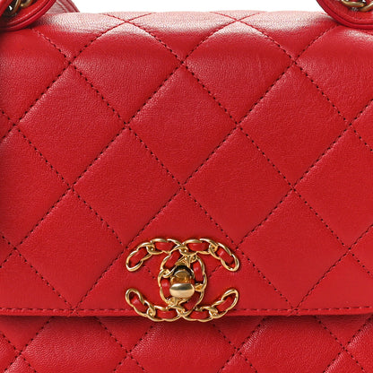 Chanel Lambskin Quilted Small Chain Infinity Top Handle Flap Dark Red 8 of 10