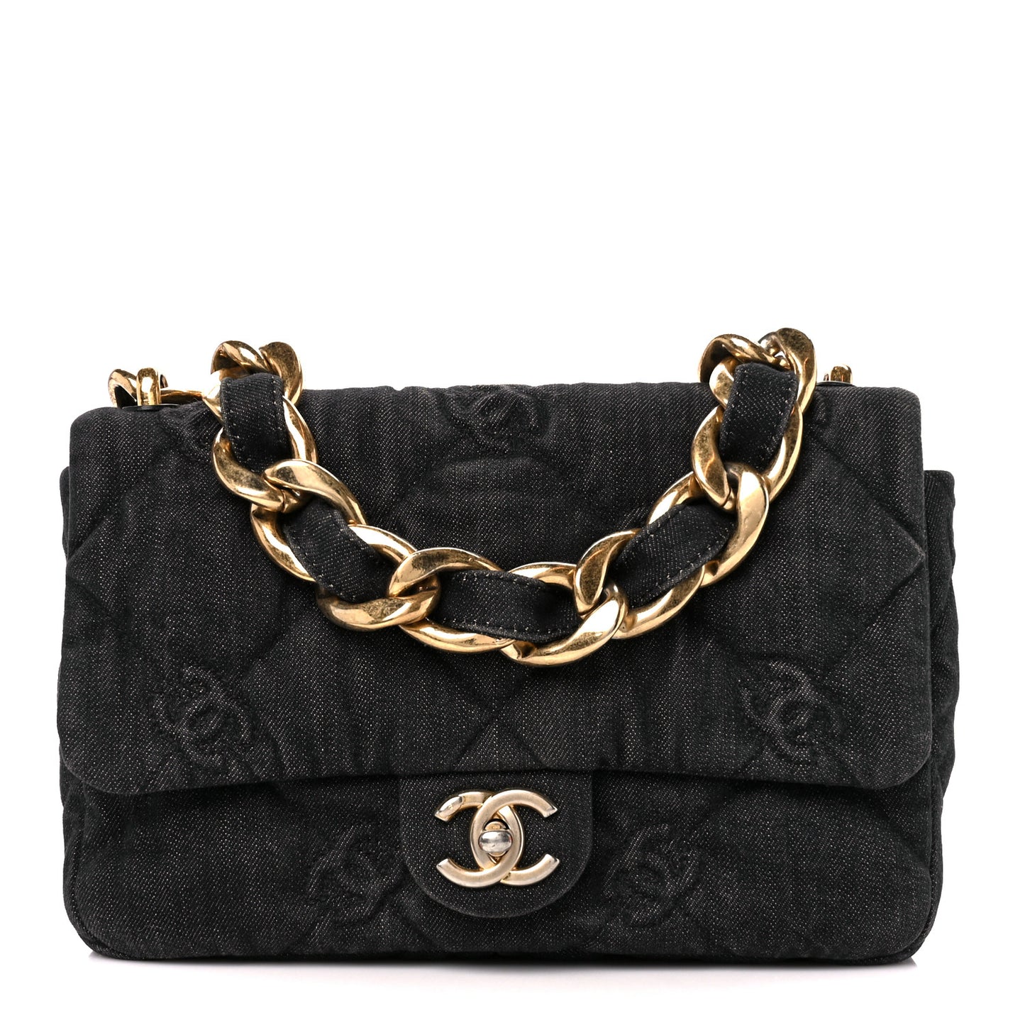 Denim Quilted Medium Funky Town Flap Black