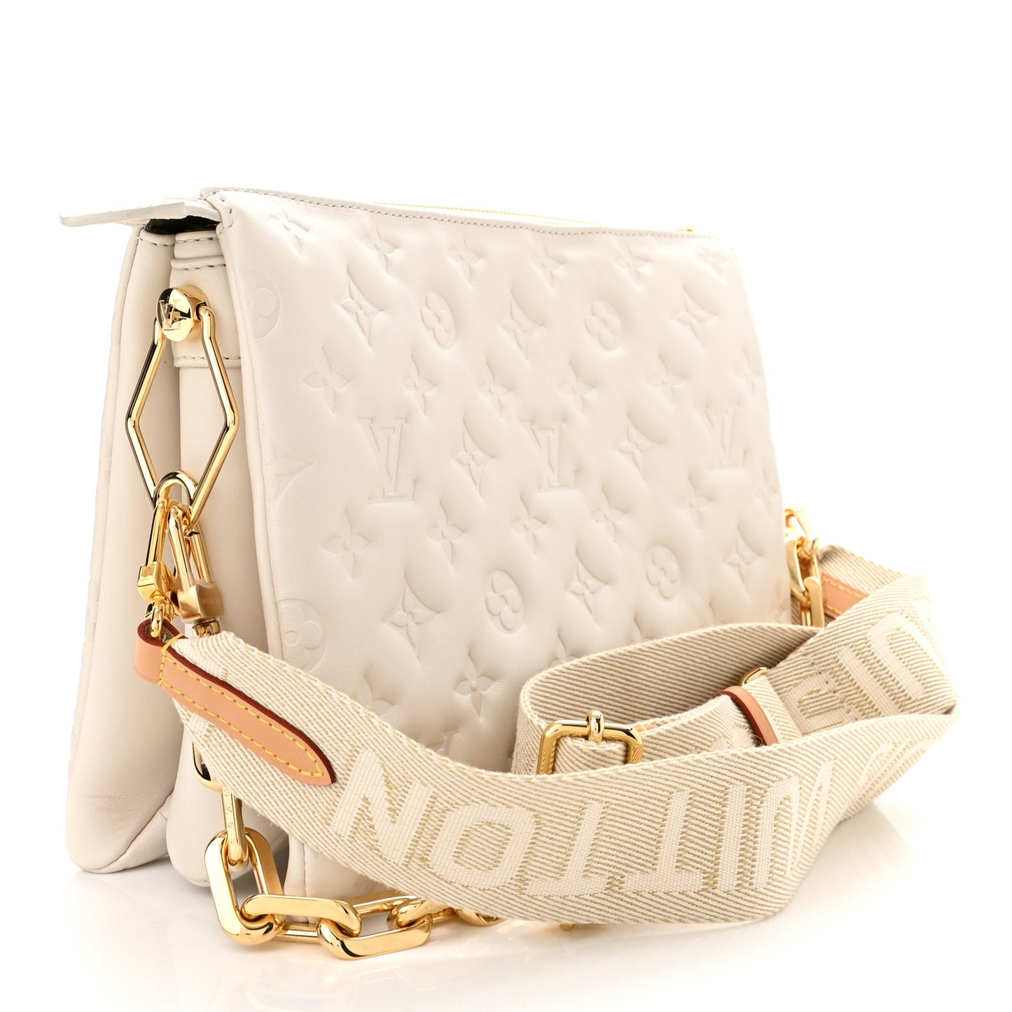 Lambskin Embossed Monogram Coussin PM Cream