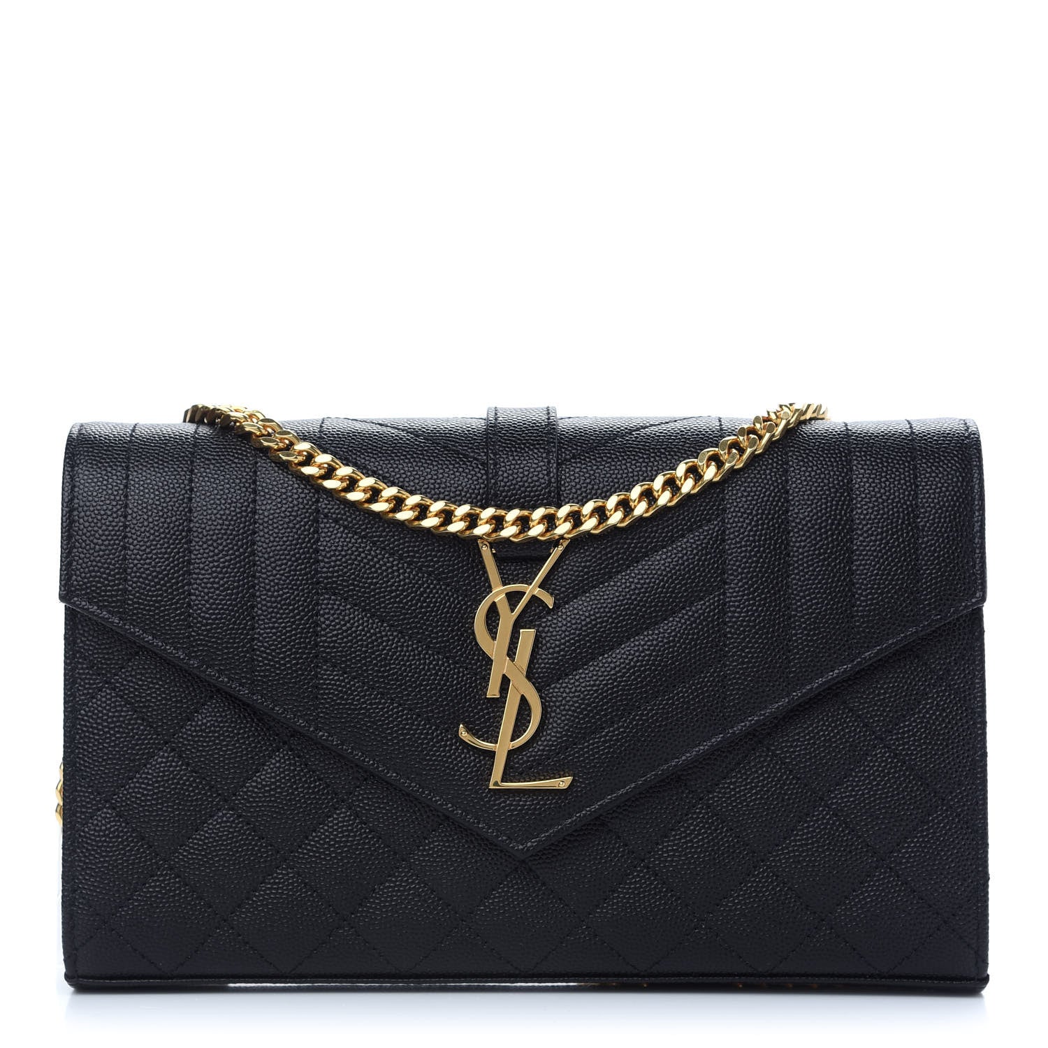 Saint Laurent Grain De Poudre Mixed Matelasse Triquilt Monogram Chain Wallet Black 1 of 8