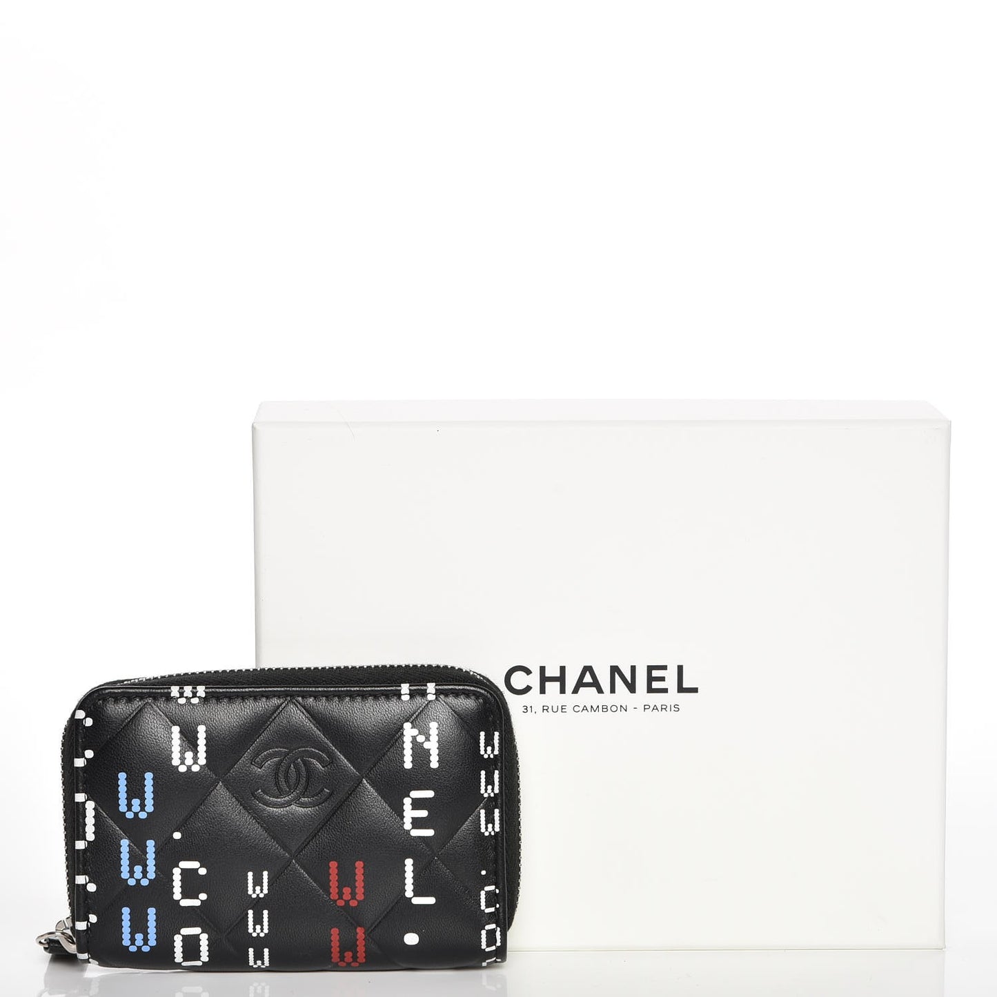 Lambskin Quilted Data Center Zip Around Coin Purse Wallet Black