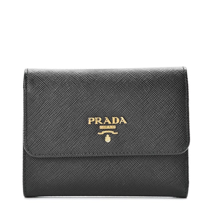 Prada Saffiano Metal Tri-Fold Wallet Black 1 of 7