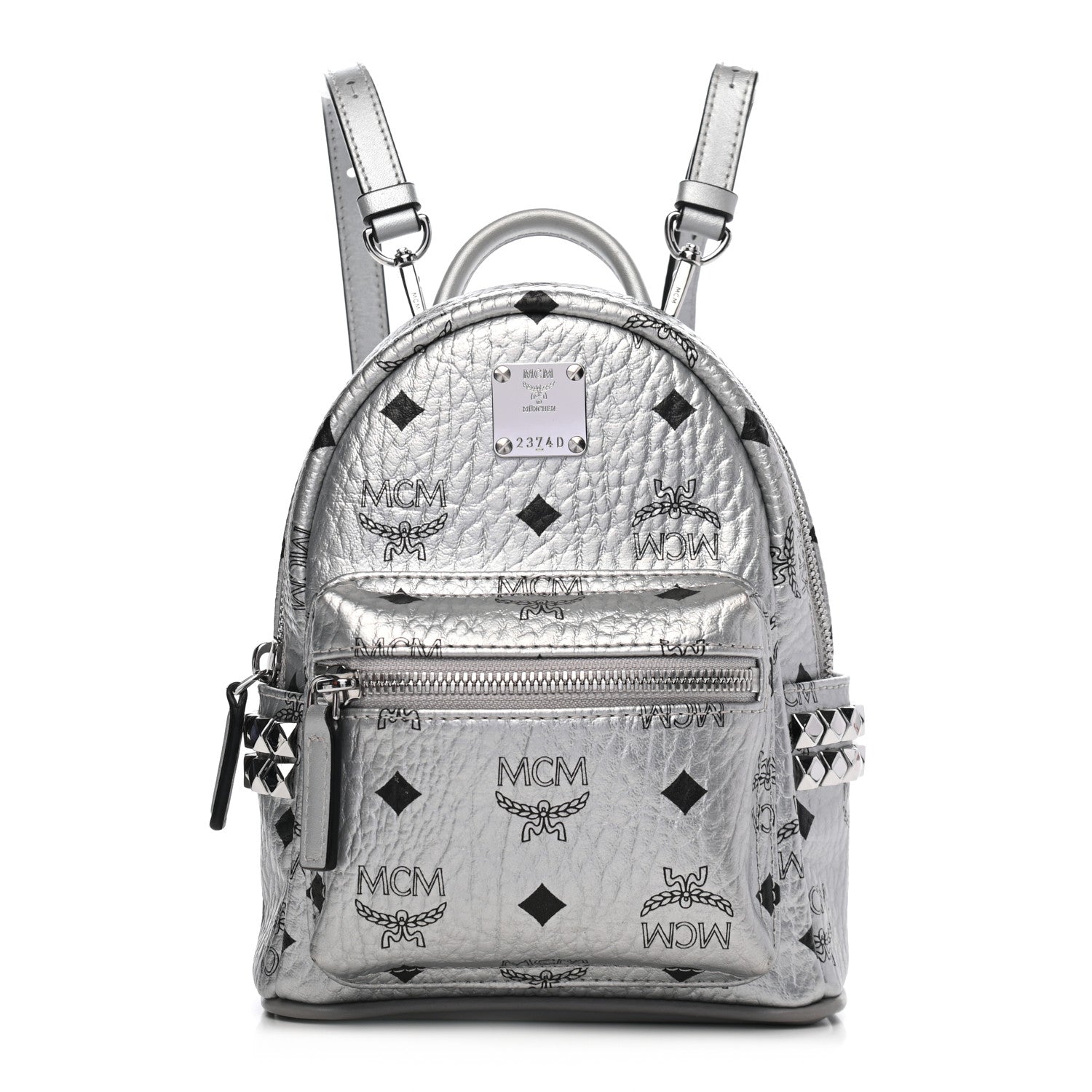 MCM Metallic Visetos Studded X-Mini Bebe Boo Backpack Silver 1 of 9