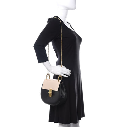 Chloe Grained Calfskin Lambskin Bi-Color Drew Shoulder Bag Black Powder Beige 2 of 12