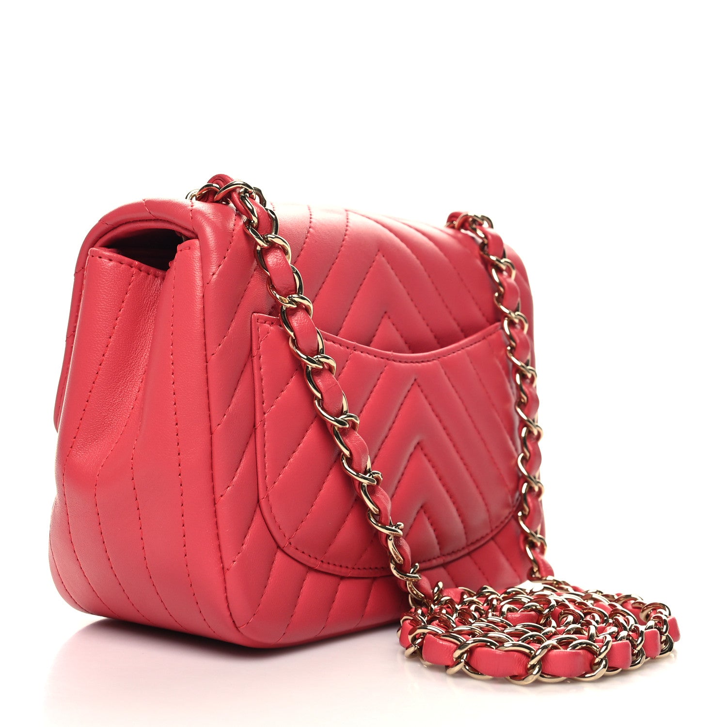 Chanel Lambskin Chevron Quilted Mini Square Flap Pink 3 of 10