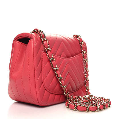 Chanel Lambskin Chevron Quilted Mini Square Flap Pink 3 of 10