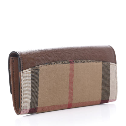 Burberry Horseshoe Calfskin House Check Porter Continental Wallet Tan 3 of 6