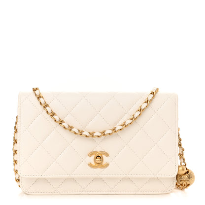Chanel Lambskin Quilted CC Pearl Crush Wallet on Chain WOC White 2 of 25