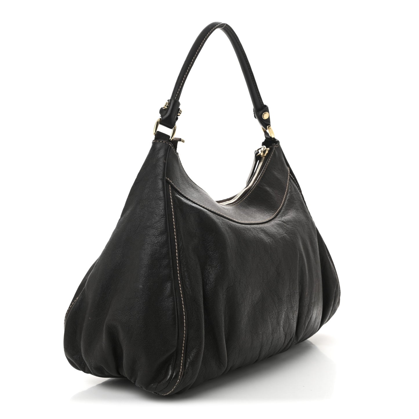 Calfskin Large D Gold Ring Hobo Chocolate
