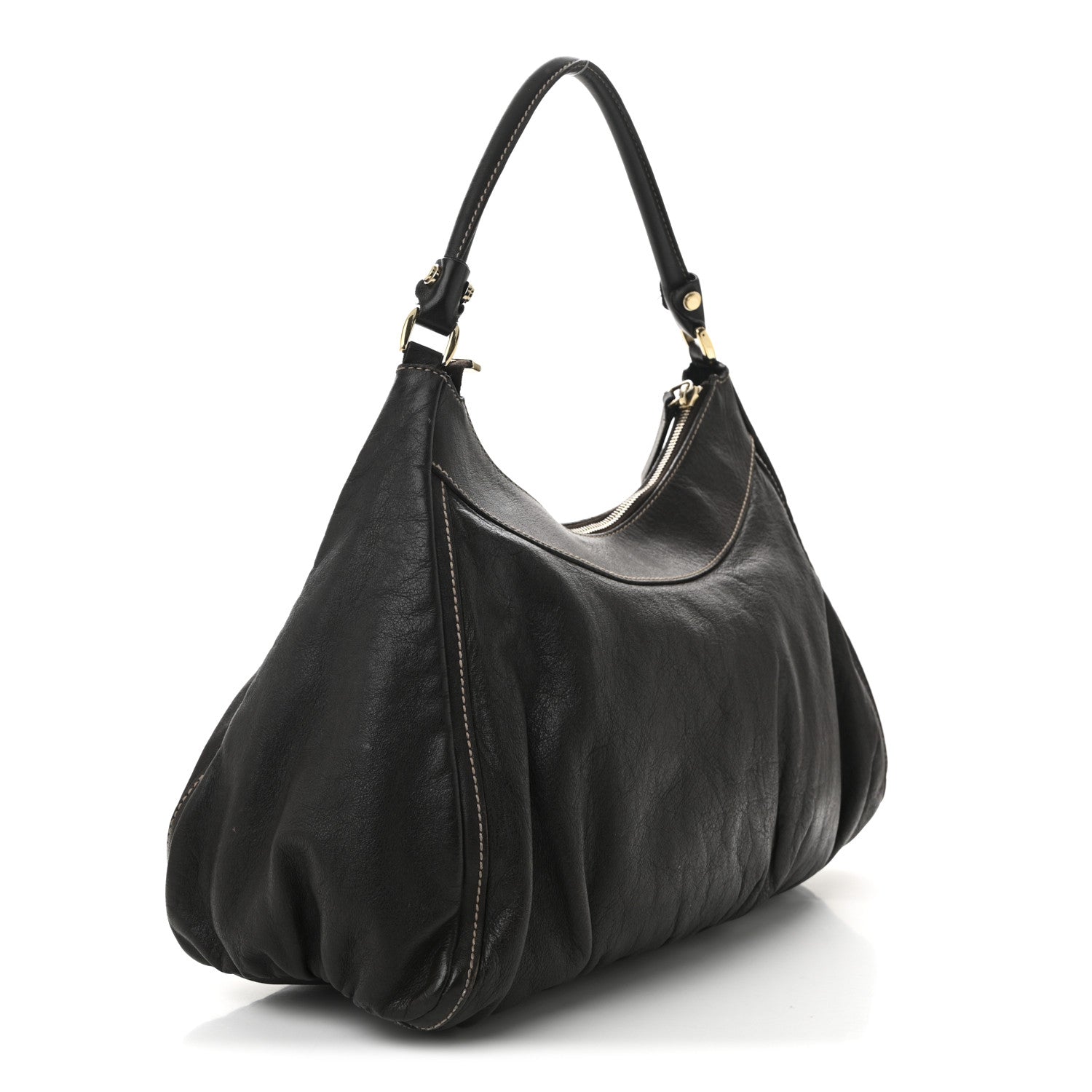 Gucci Calfskin Large D Gold Ring Hobo Chocolate 3 of 10
