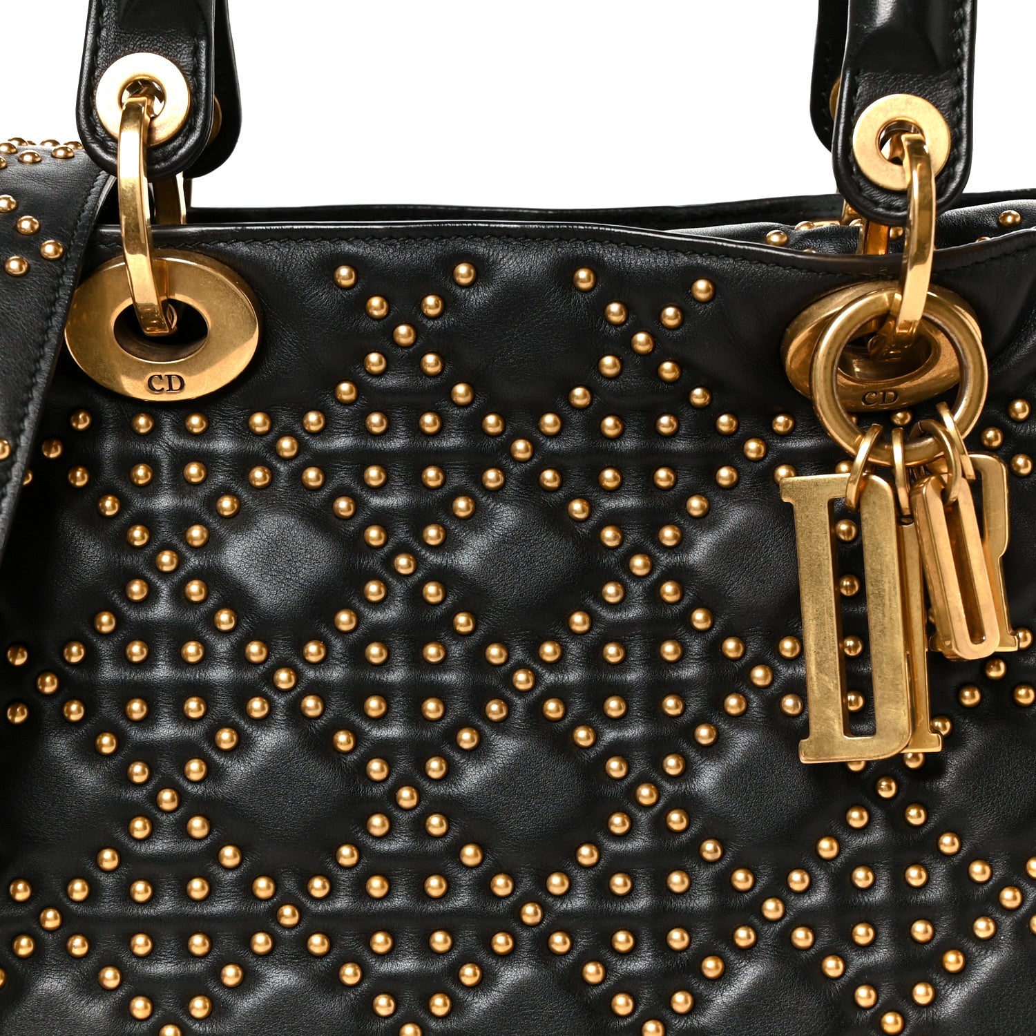 Christian Dior Calfskin Cannage Studded Medium Supple Lady Dior Black 8 of 10