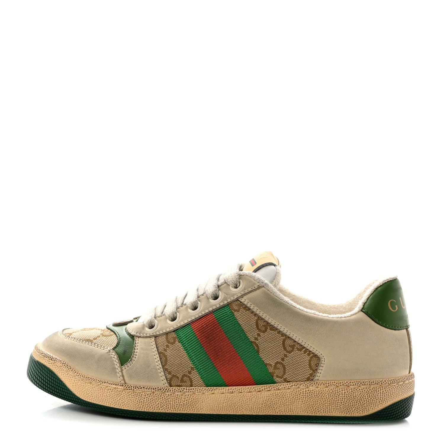 Gucci GG Monogram Nubuck Web Womens Screener Sneakers 37 New Sand Dusty Milk Vintage Green 1 of 8