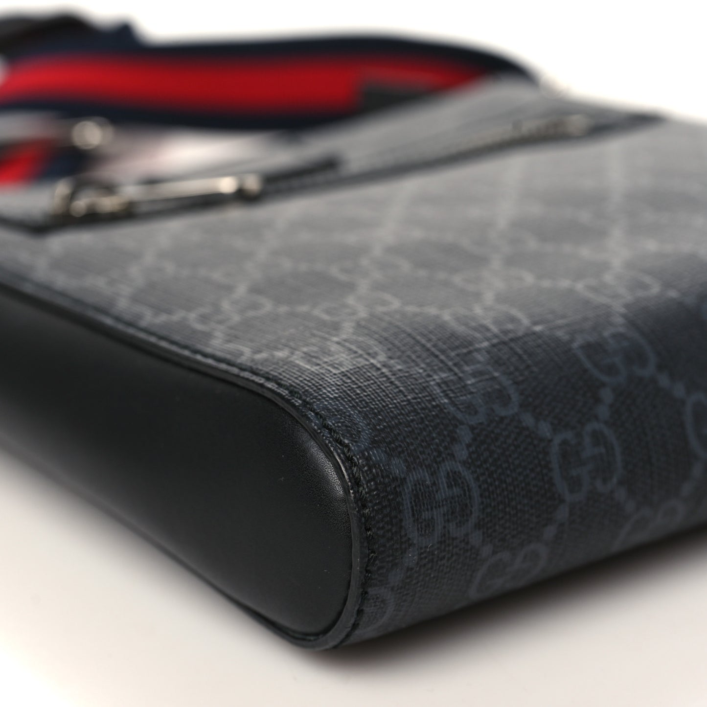 GG Supreme Monogram Web Small Flat Messenger Bag Black Grey