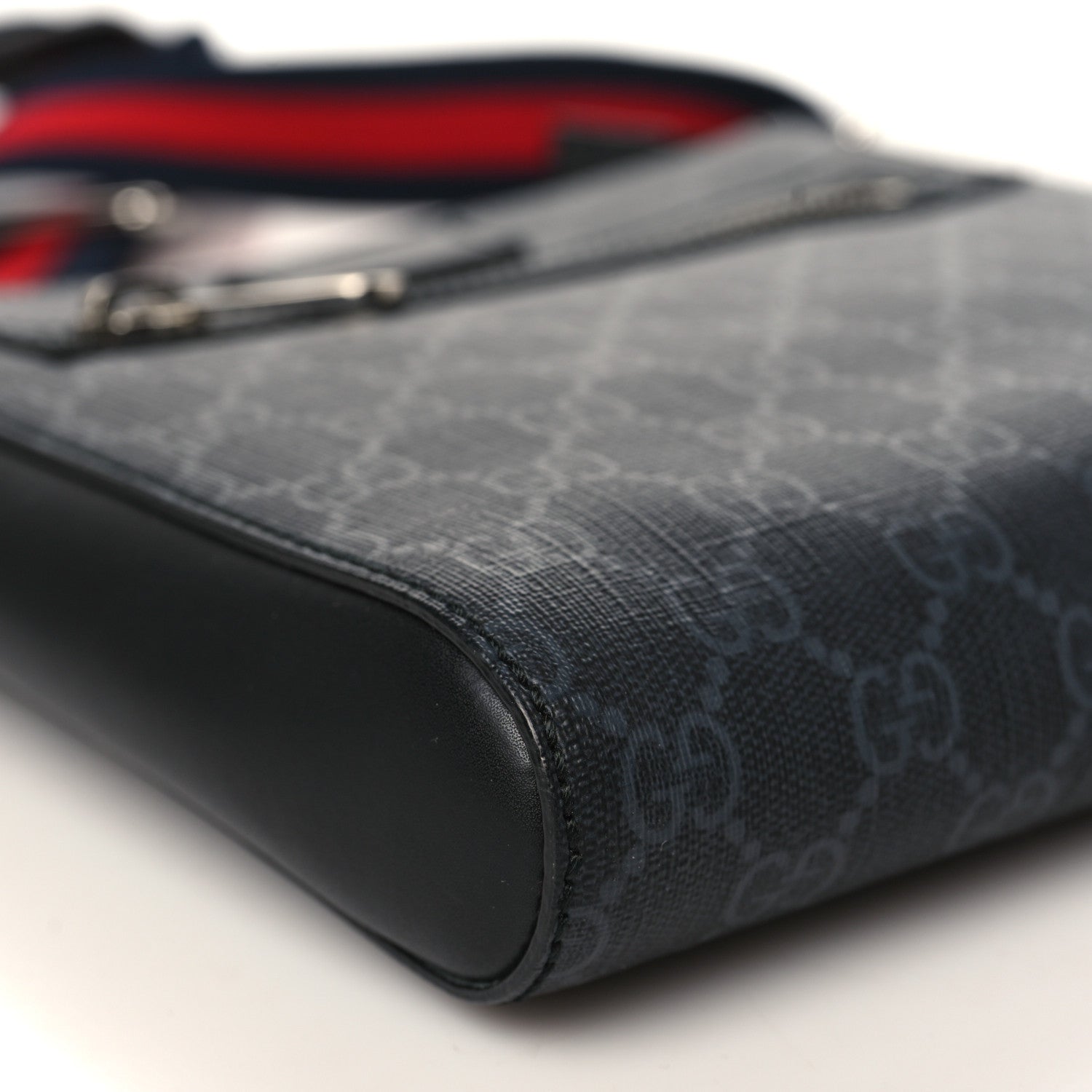 Gucci GG Supreme Monogram Web Small Flat Messenger Bag Black Grey 8 of 10