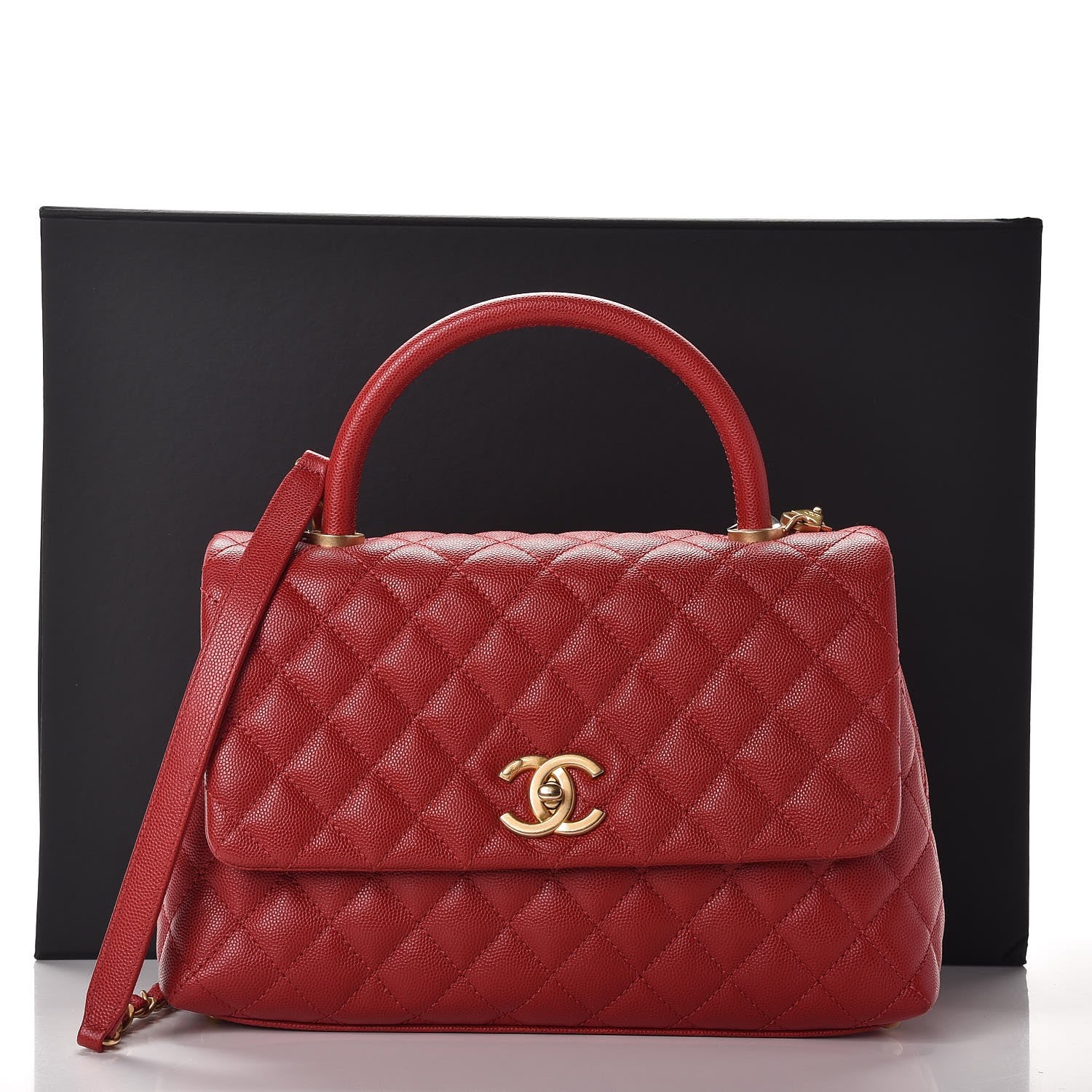 Chanel Caviar Quilted Small Coco Handle Flap Red 8 of 8