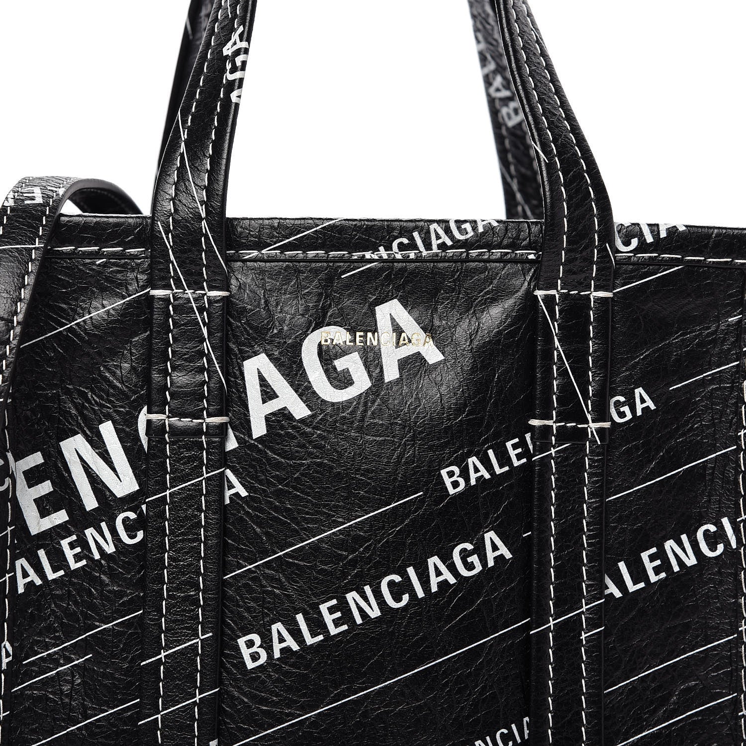 Balenciaga Agneau Arena Logo Multicolor Print XS Bazar Shopper Tote Black White 9 of 9