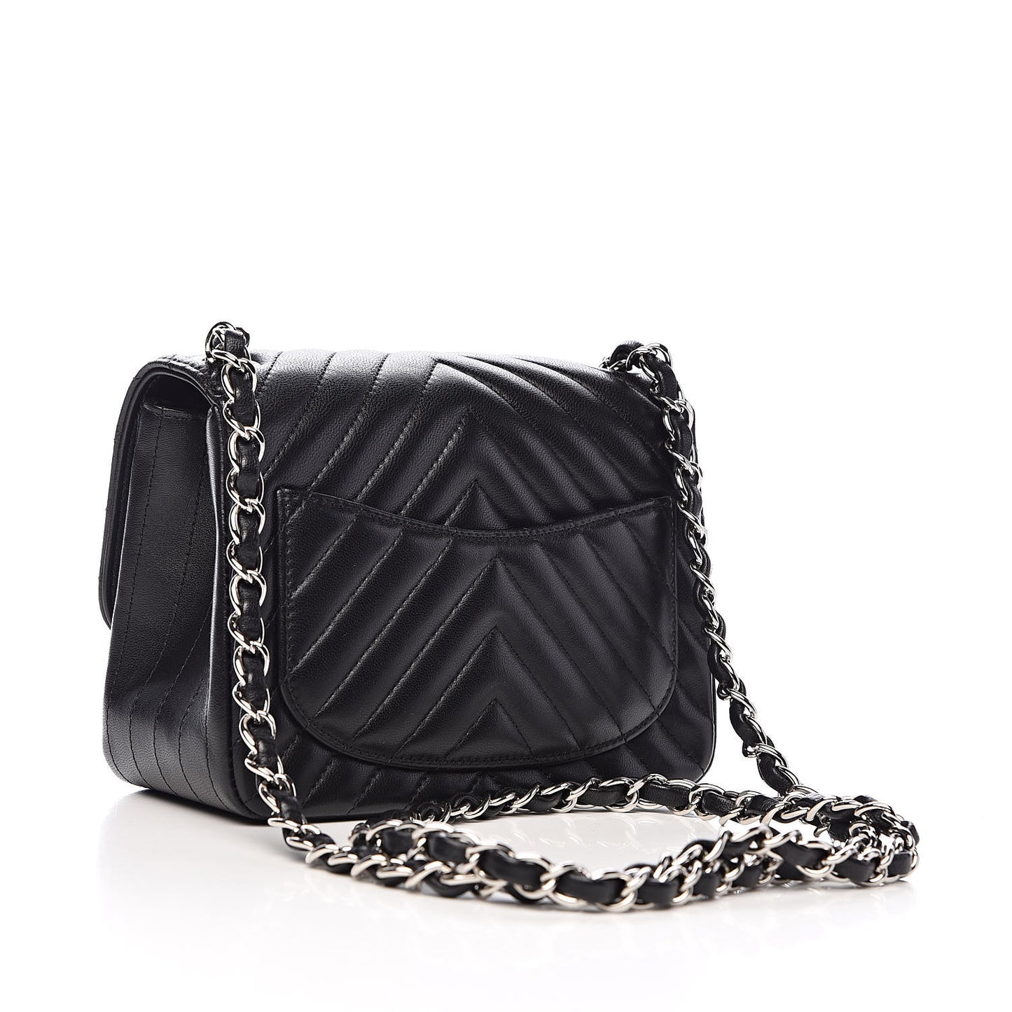 Lambskin Chevron Quilted Mini Square Flap Black