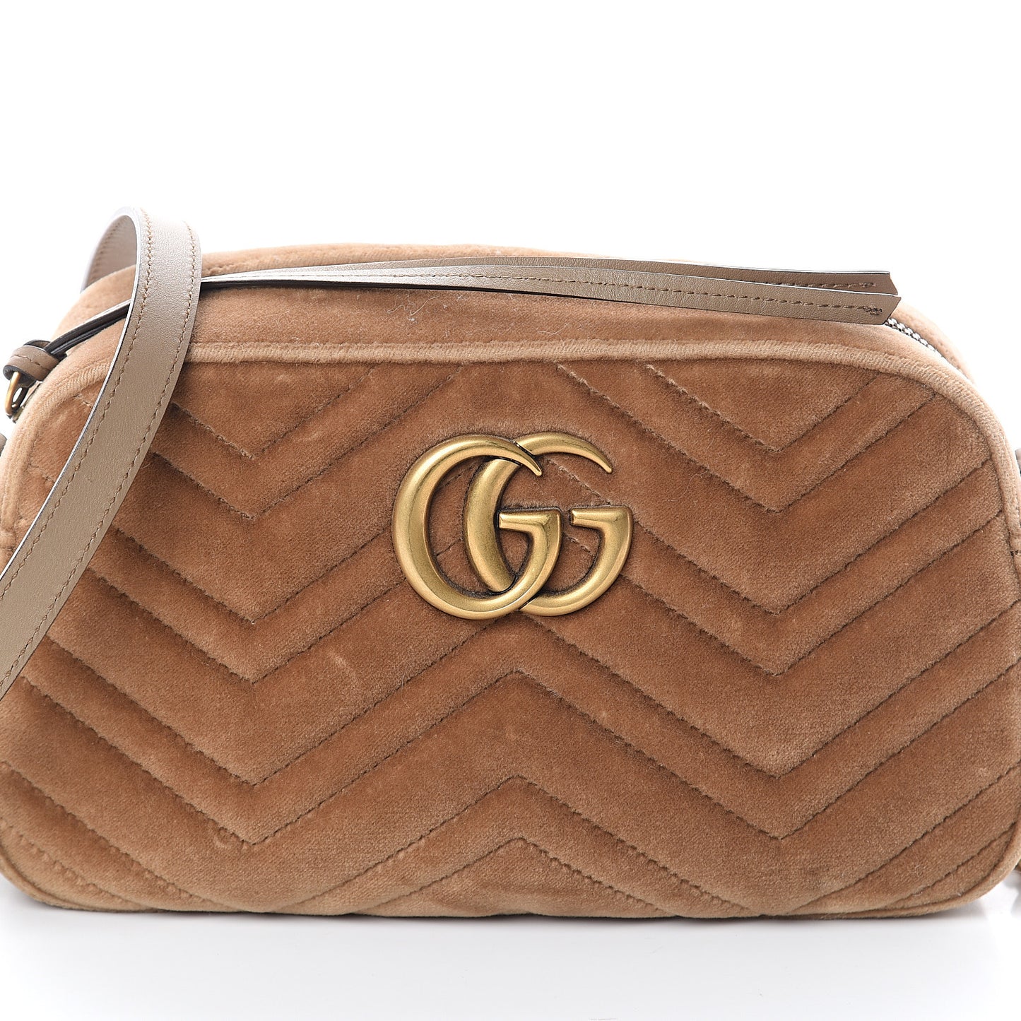 Velvet Matelasse Small GG Marmont Chain Shoulder Bag Taupe