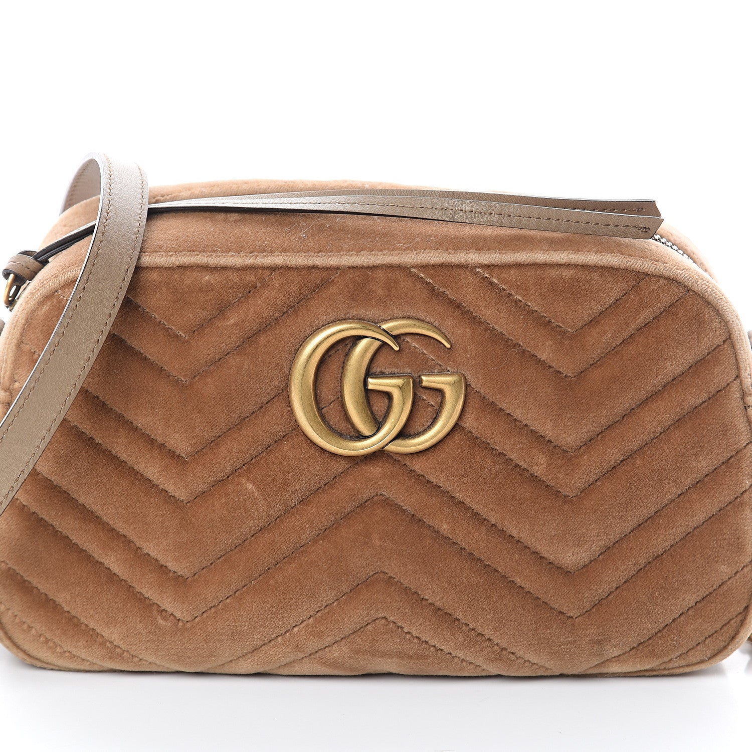 Gucci Velvet Matelasse Small GG Marmont Chain Shoulder Bag Taupe 6 of 8