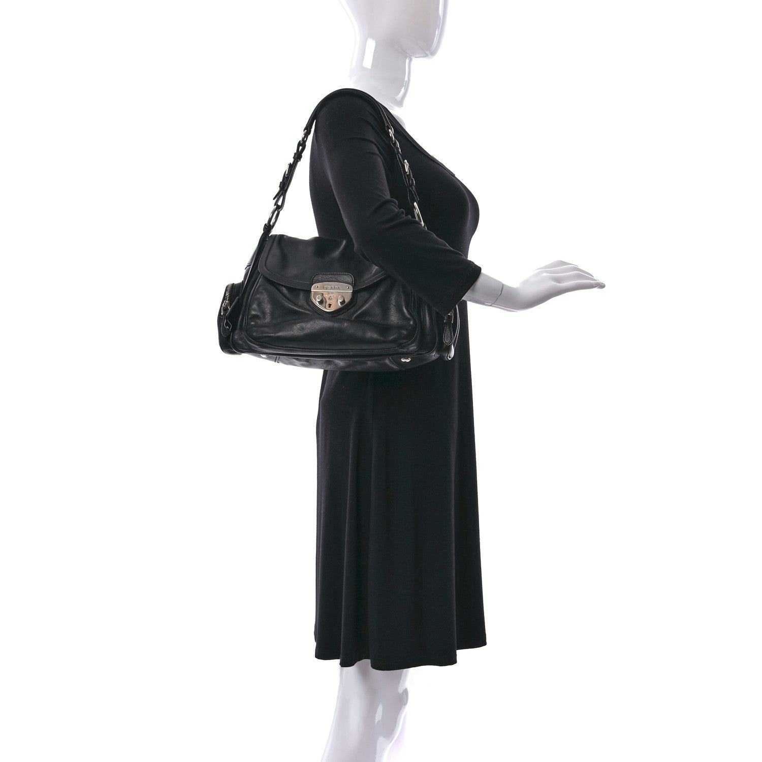 Prada Cervo Antik Easy A Foldover Pushlock Flap Shoulder Bag Black 2 of 14