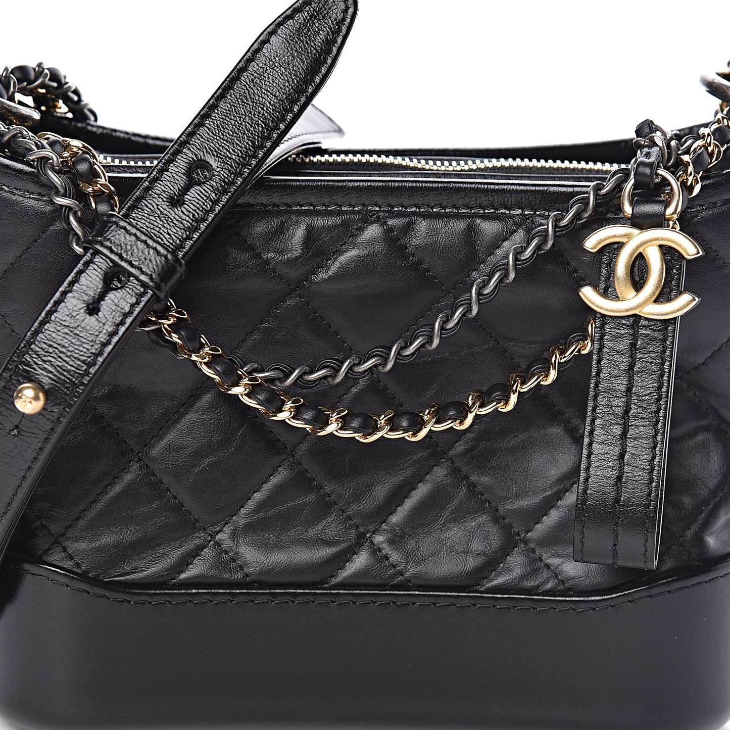 Aged Calfskin Quilted Small Gabrielle Hobo Black