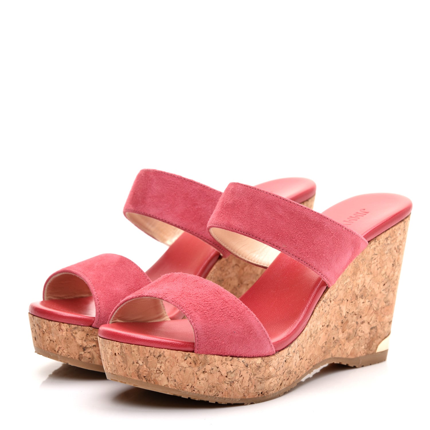 Jimmy Choo Suede Parker Wedge Sandals 37.5 Dahlia 4 of 9