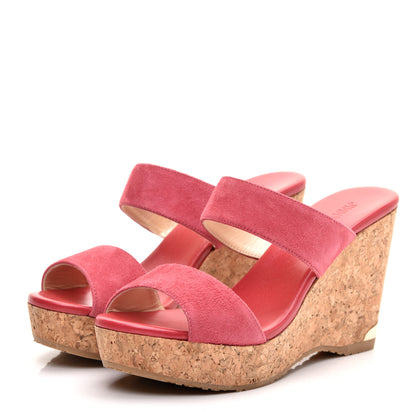 Jimmy Choo Suede Parker Wedge Sandals 37.5 Dahlia 4 of 9