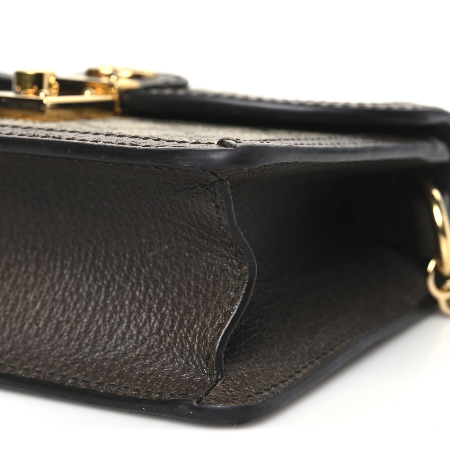 GG Supreme Monogram Textured Dollar Calfskin Web Mini Ophidia Padlock Top Handle Chain Shoulder Bag Beige Ebony New Acero