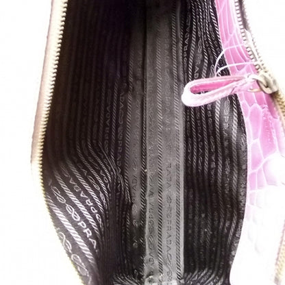 Prada Calfskin Crocodile Embossed Structured Tote Bag Pink 12 of 14