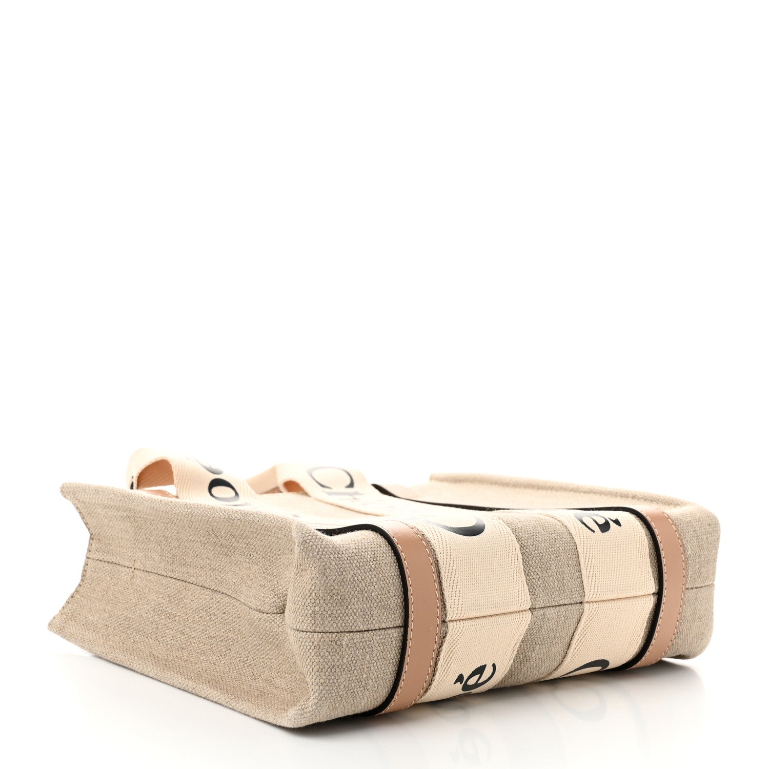 Chloe Linen Calfskin Small Woody Ribbon Tote With Strap White Light Brown 4 of 10