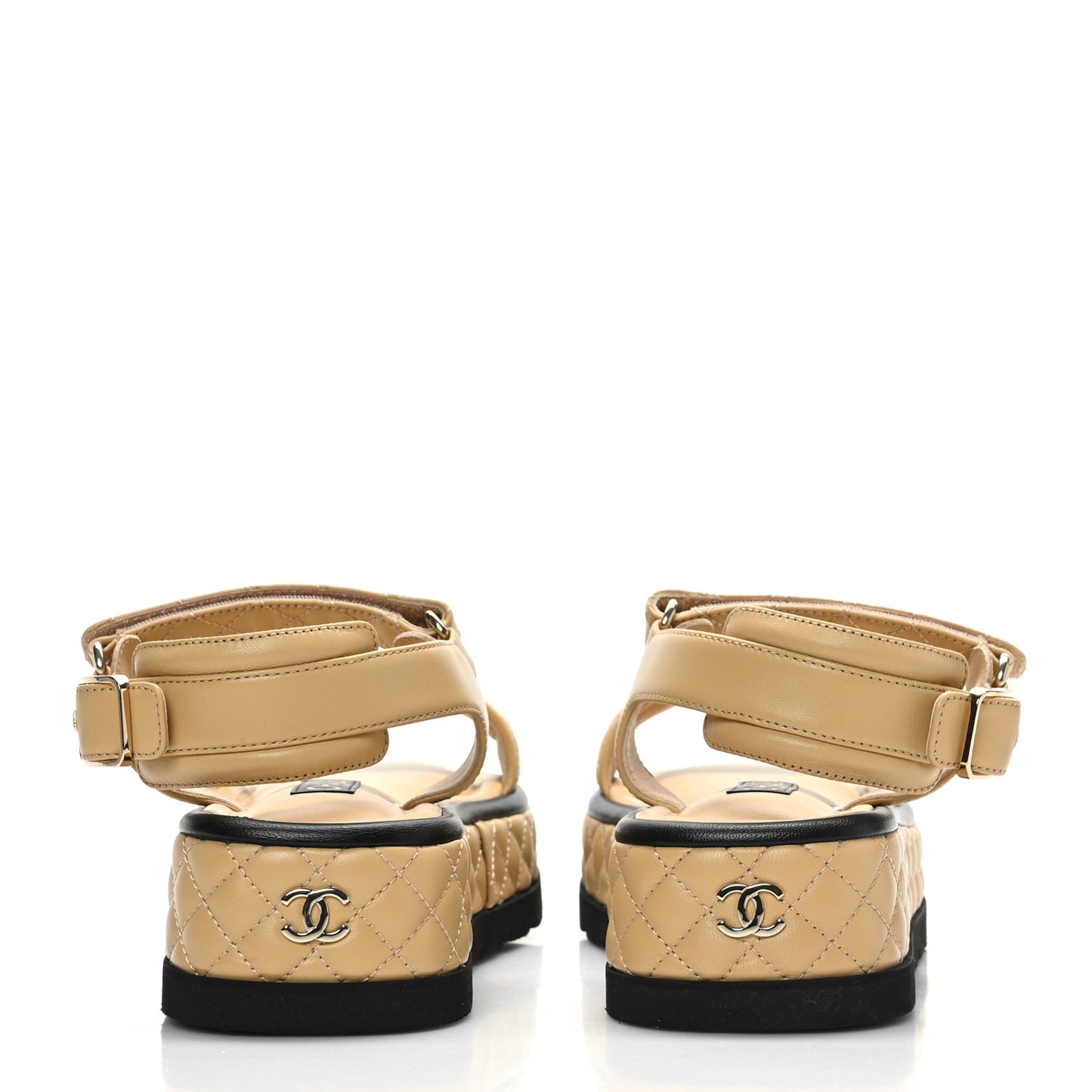 Lambskin Quilted Platform Sandals 41 Beige Black
