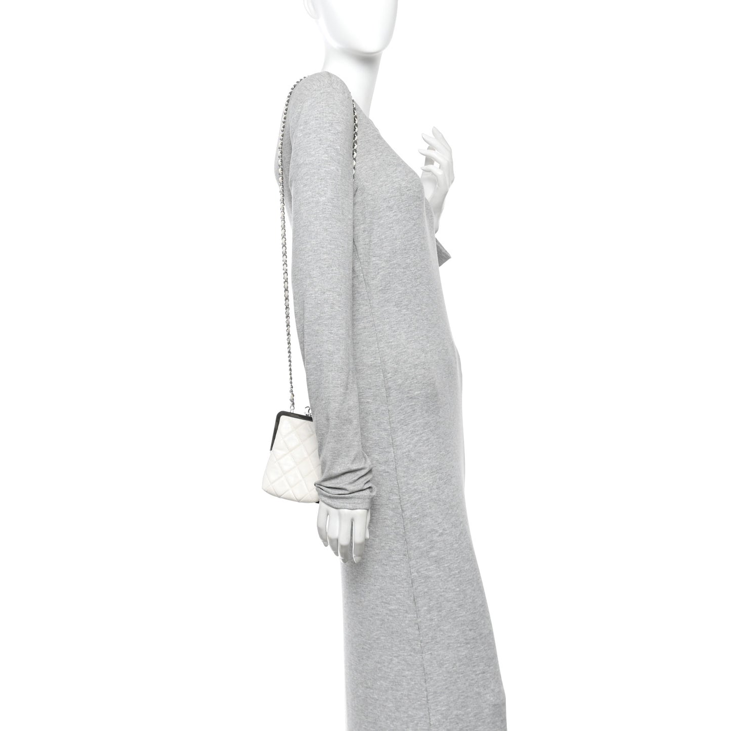 Lambskin Plexi Quilted CC Evening Clutch With Chain White