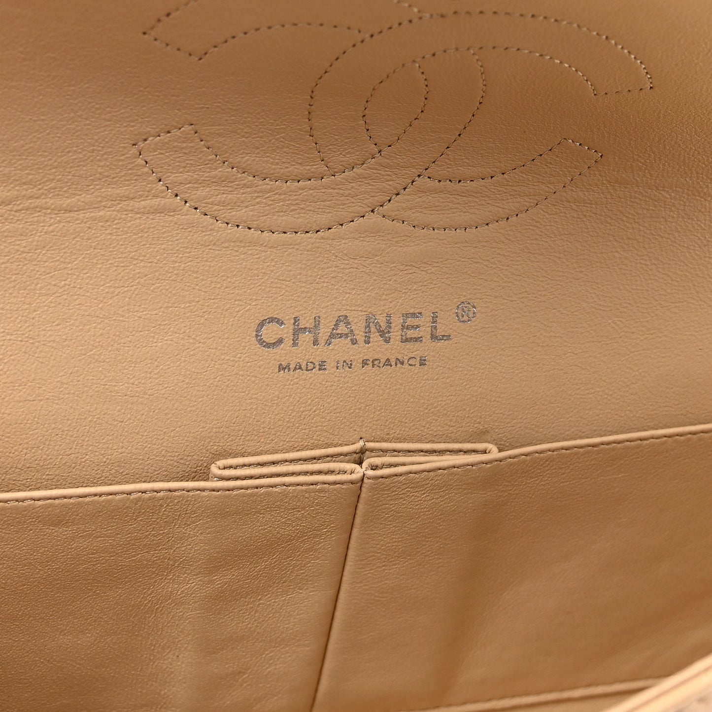 Lambskin Quilted Medium Double Flap Beige