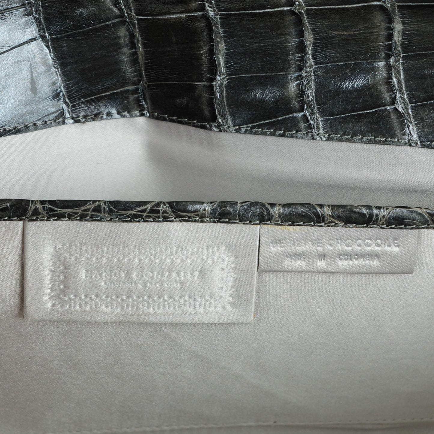 Metallic Crocodile Python Foldover Clutch Grey Silver