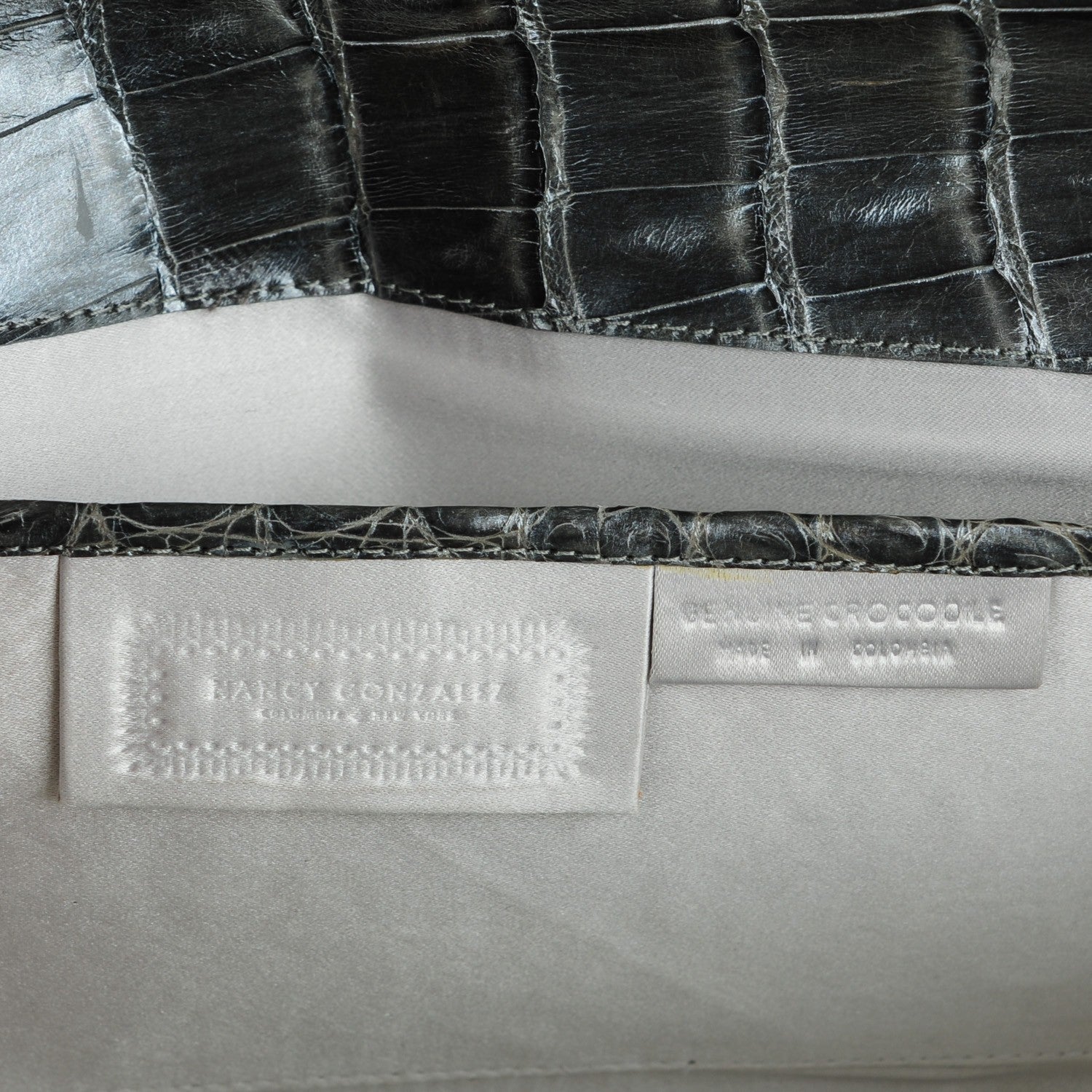 Nancy Gonzalez Metallic Crocodile Python Foldover Clutch Grey Silver 6 of 6