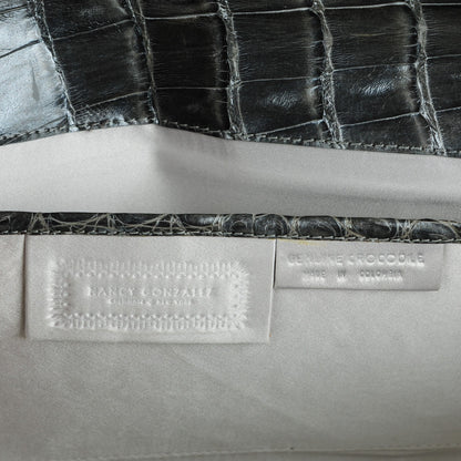 Nancy Gonzalez Metallic Crocodile Python Foldover Clutch Grey Silver 6 of 6